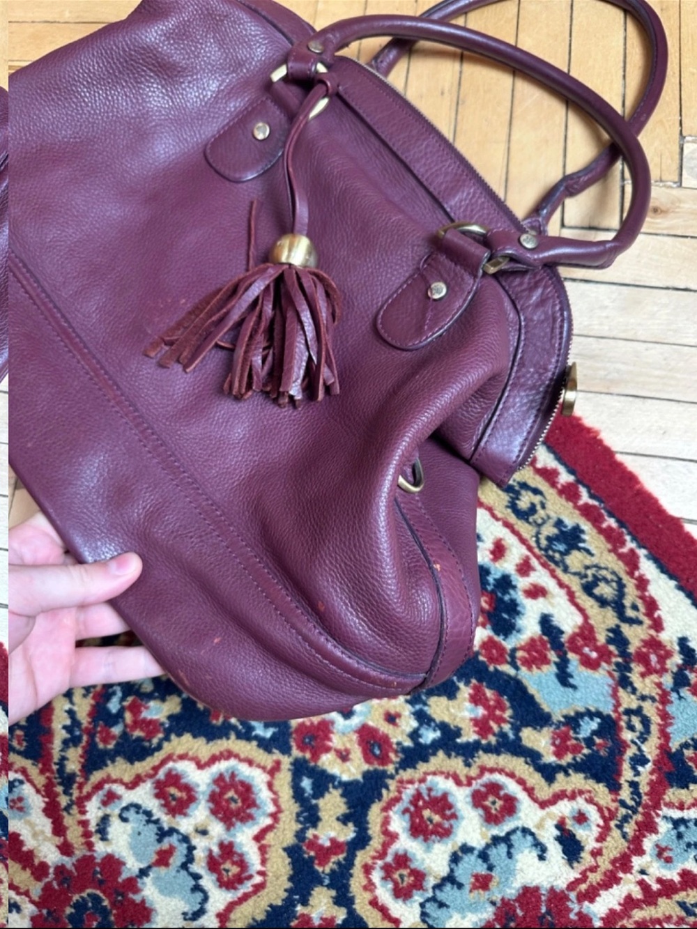 Mulberry Burgundy Leather Satchel with Tassel - Picture 3 of 13